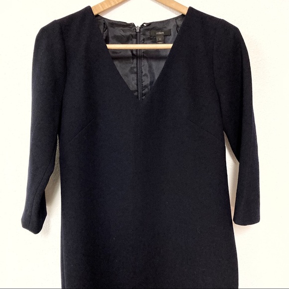 J. Crew Crepe Wool Navy 3/4 Sleeve Sheath Dress 2 - Picture 3 of 6